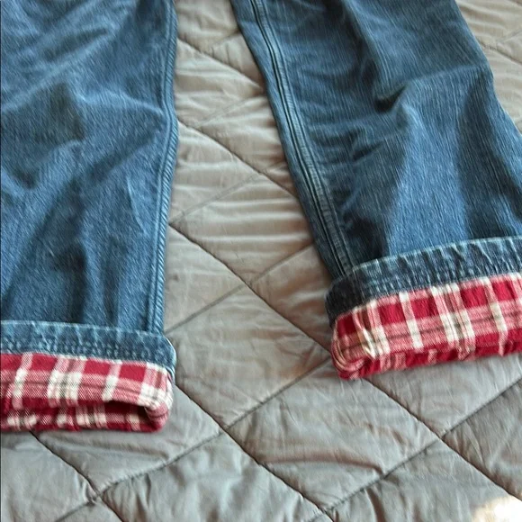 Duluth Trading Co. Denim Pants lined with Plaid flannel Interior - Picture 6 of 7